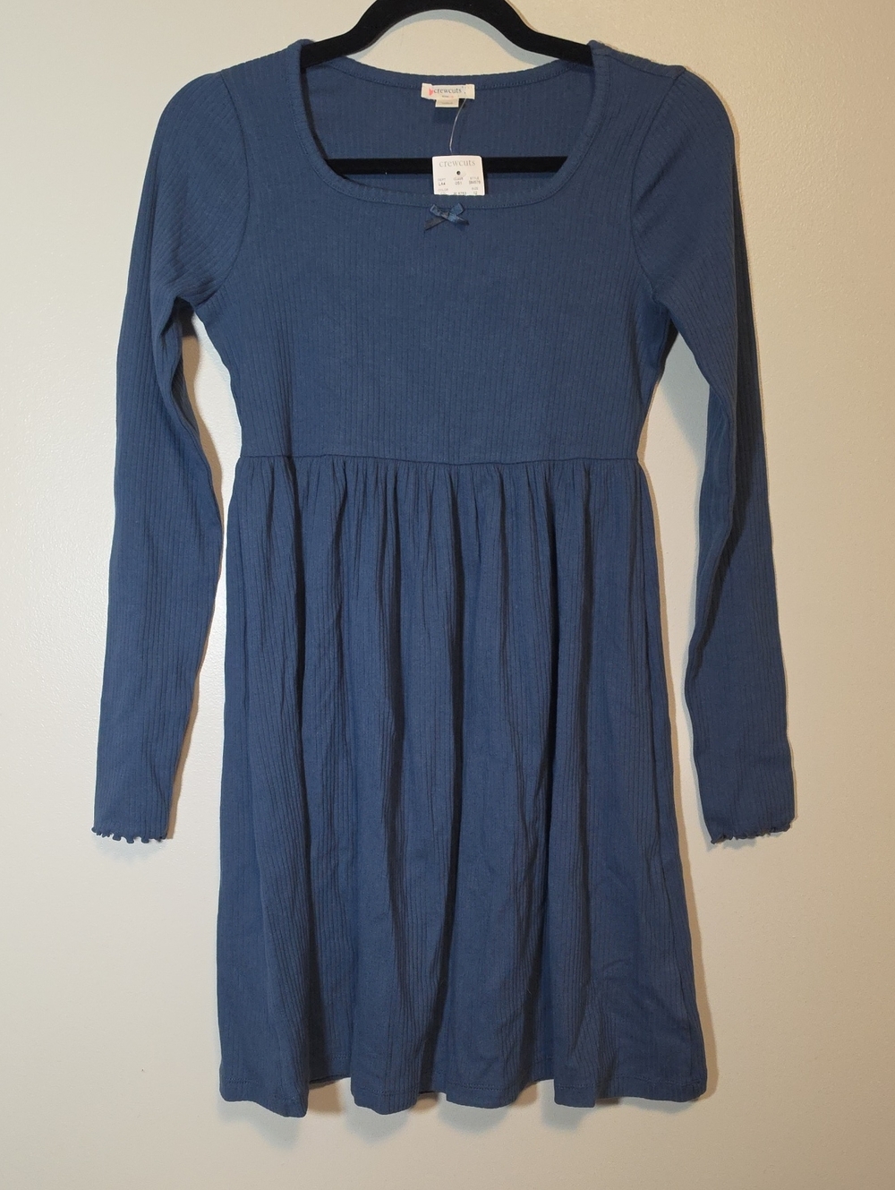 Crewcuts Long-Sleeve Ribbed Dress in Slate Blue